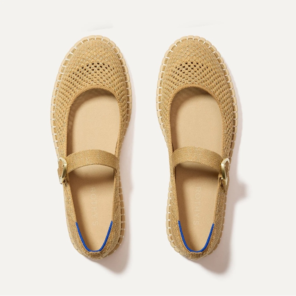 Rothy’s Espadrille Mary Jane Flats in Metallic Golden Sun - Picture 2 of 4